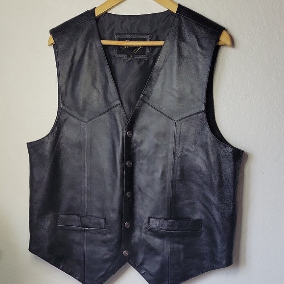 Scully Other - Scully Black Leather Motorcycle Vest W/Snaps Of Great Seal Of Oklahoma  Size L